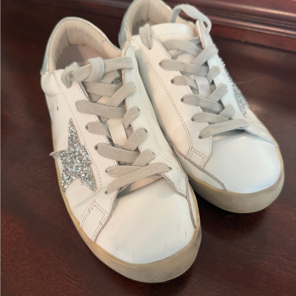 Golden Goose Superstar White and Silver Women's Sneakers